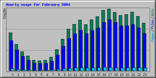 Hourly usage for February 2004